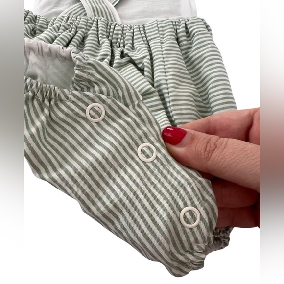 NWT Sophie & Lucas Vintage Green & White Stripe Overalls size 3 months - Picture 3 of 4
